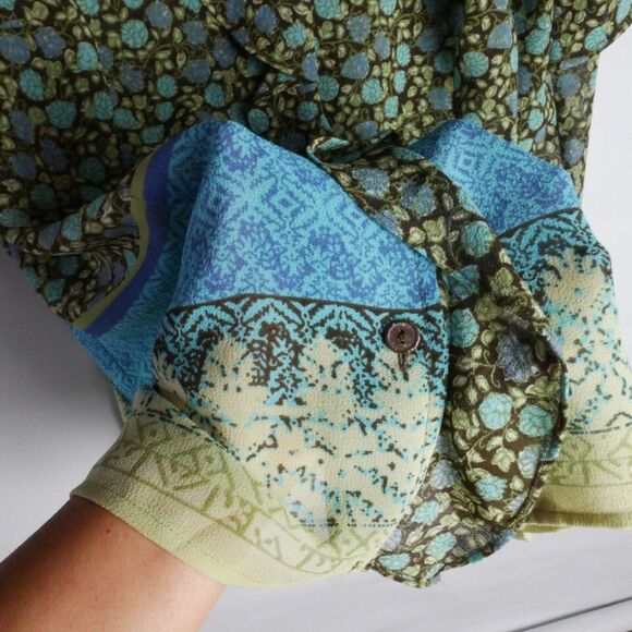 Emma James Womens Size 14W Green Floral Print Rouffle Blouse Button Up - Picture 5 of 11